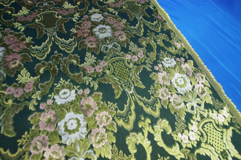 金華山生地 花かご グリーン 生地 m単位切売り(のり無